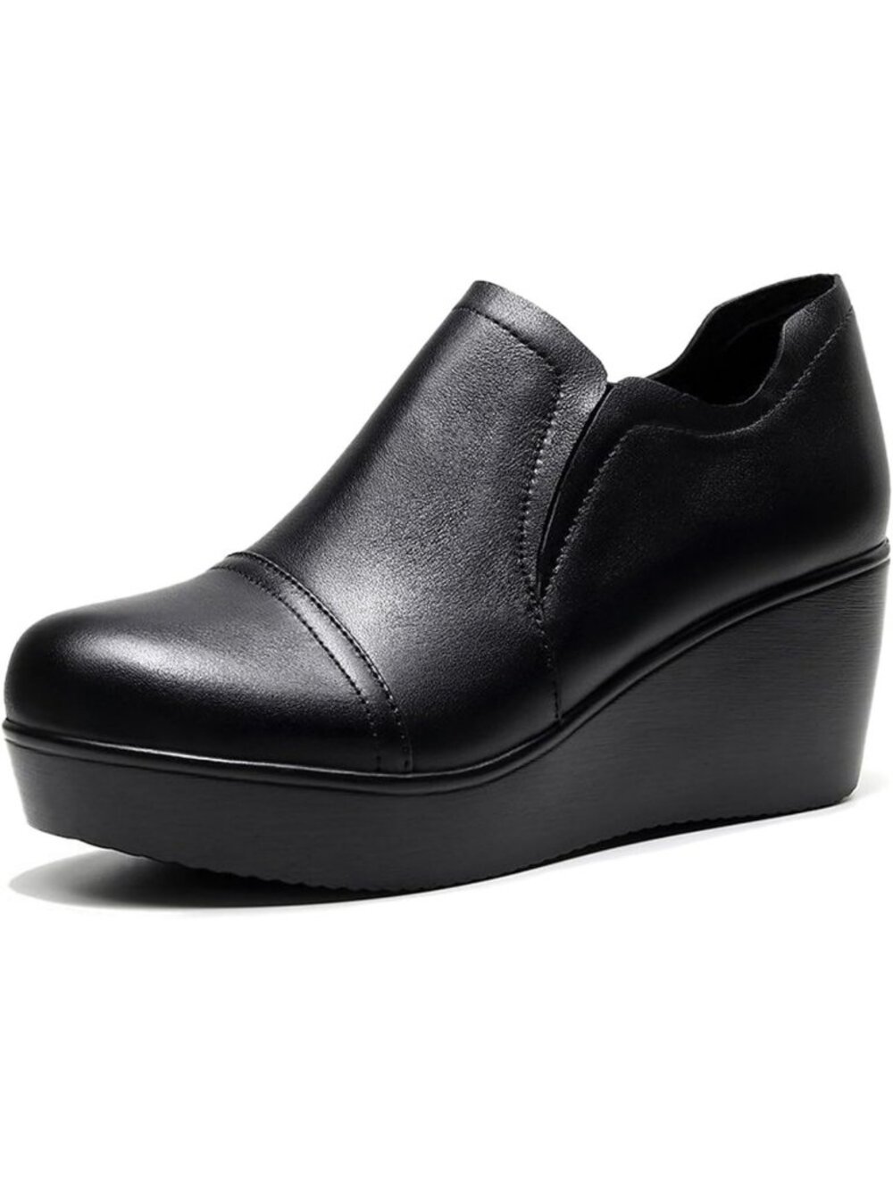 Stylish Women's Leather Wedge Booties - Comfortable Slip-On Ankle Loafers for